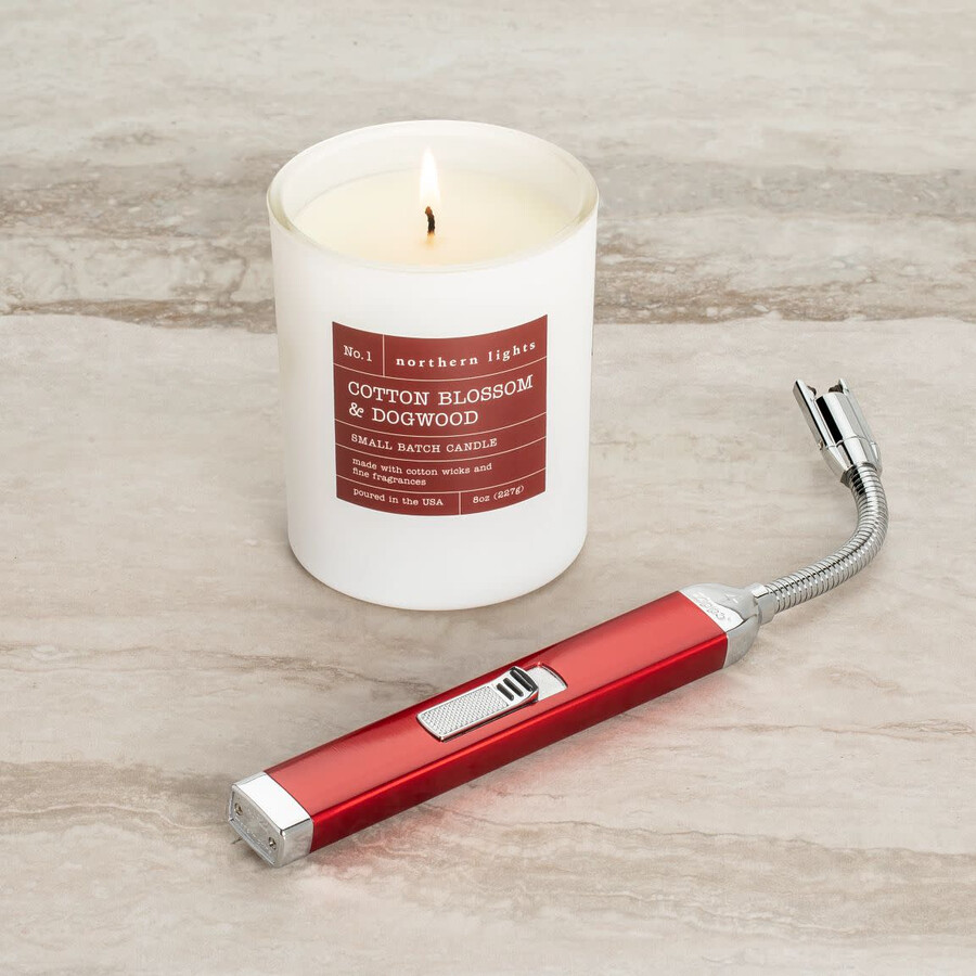 set de regalo de encendedor recargable de vela roja de manzana de caramelo y vela de algodón y cornejo de 8 oz