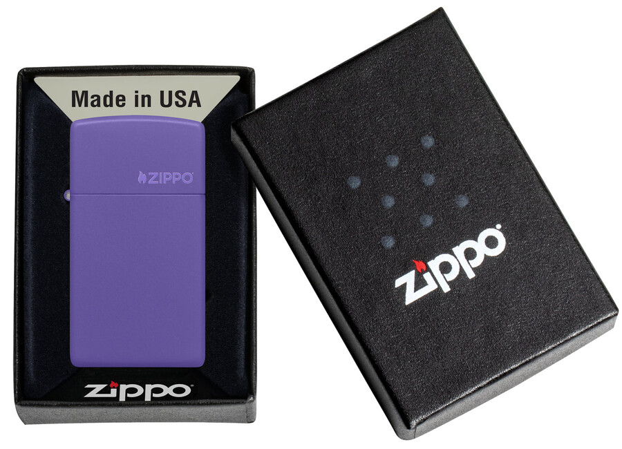 zippo slim morado mate con logotipo