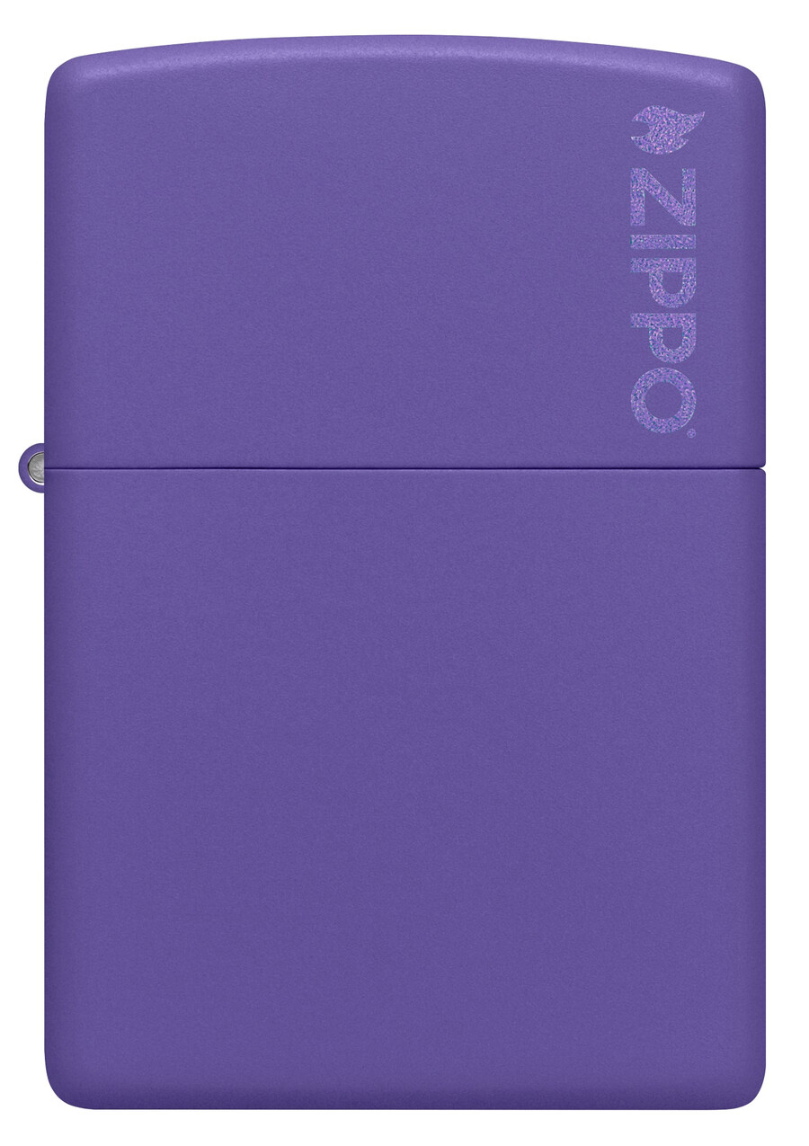 zippo clásico morado mate con el logotipo