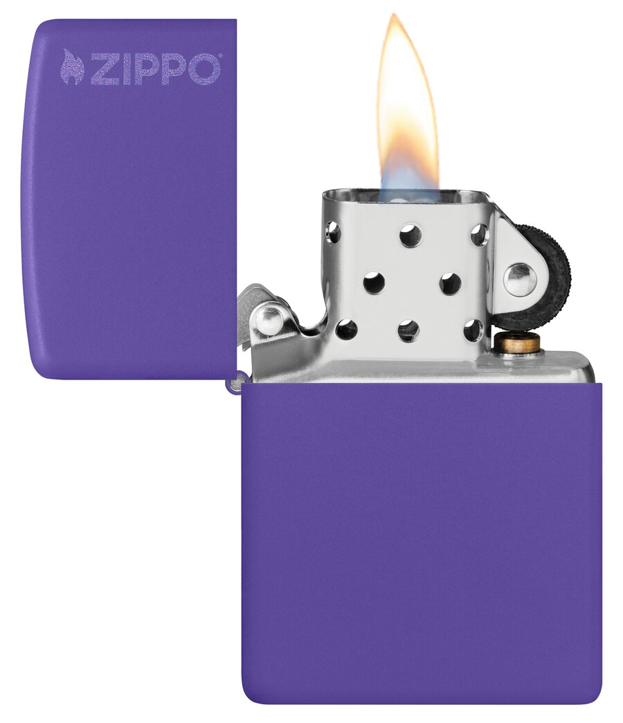 zippo clásico morado mate con el logotipo
