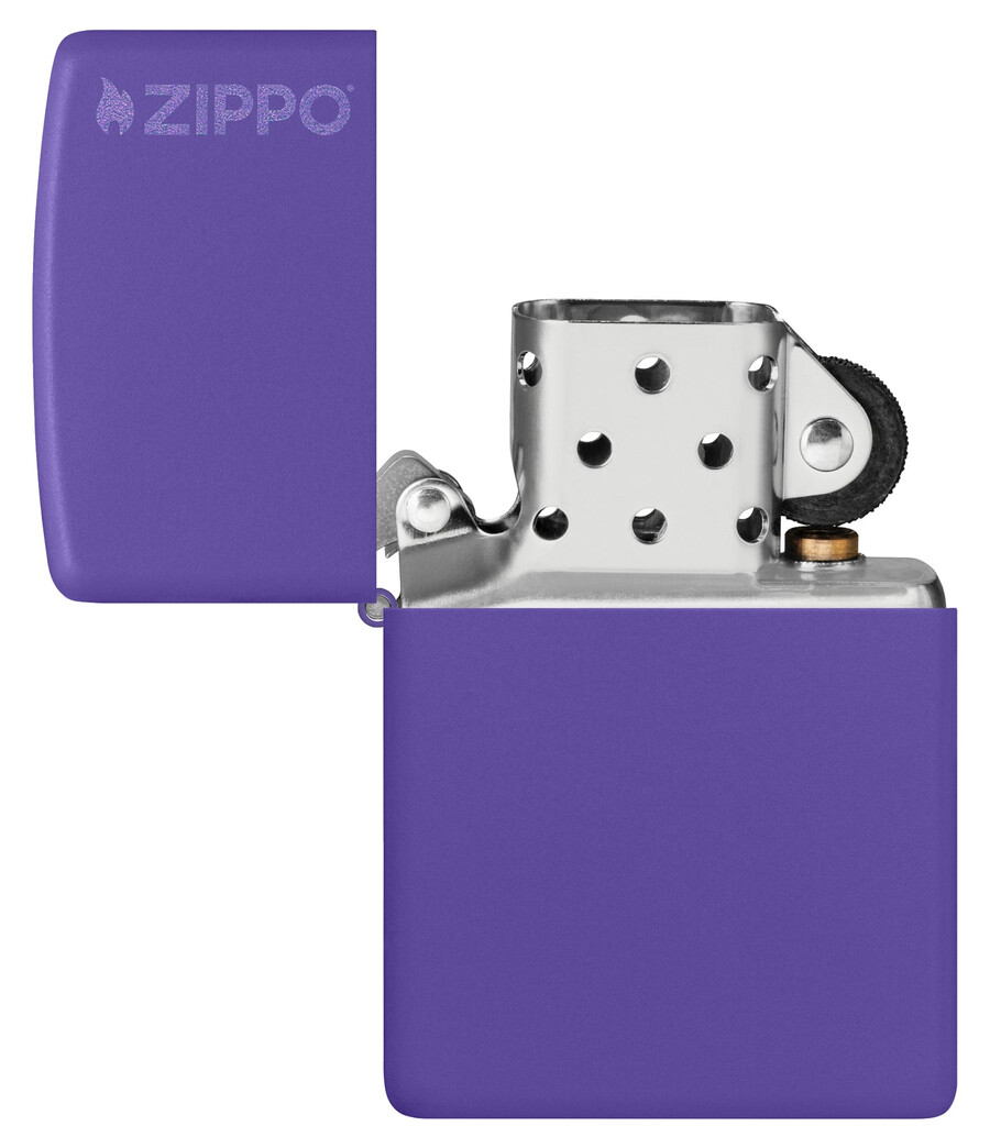zippo clásico morado mate con el logotipo