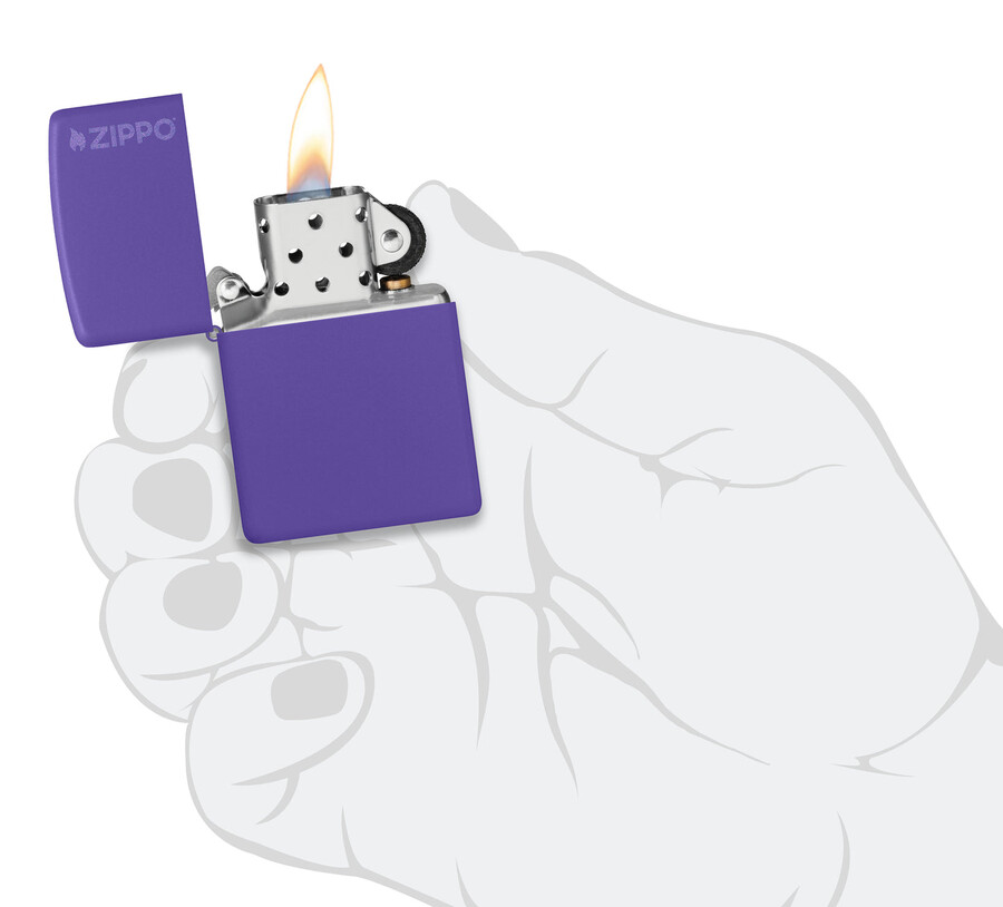 zippo clásico morado mate con el logotipo