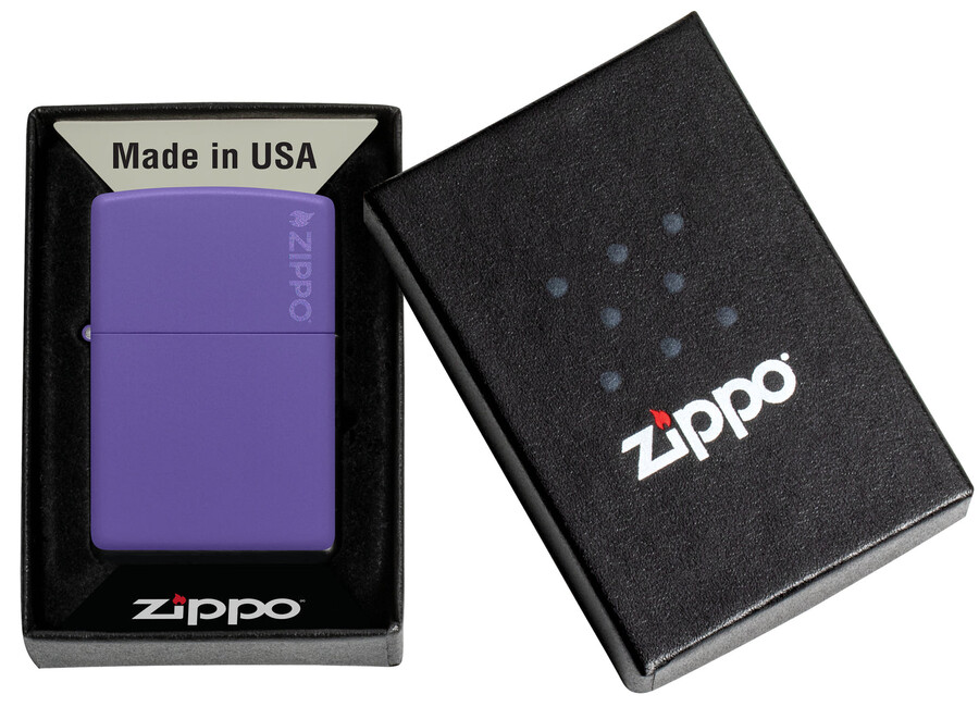zippo clásico morado mate con el logotipo
