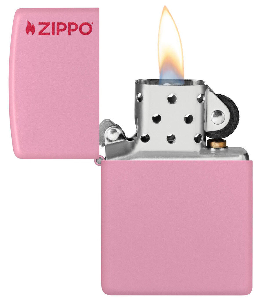 zippo clásico rosa mate con logotipo