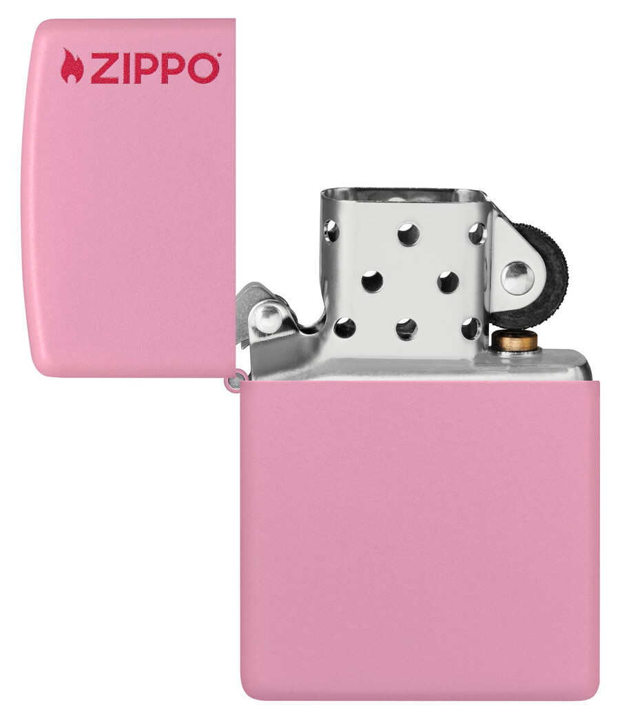 zippo clásico rosa mate con logotipo