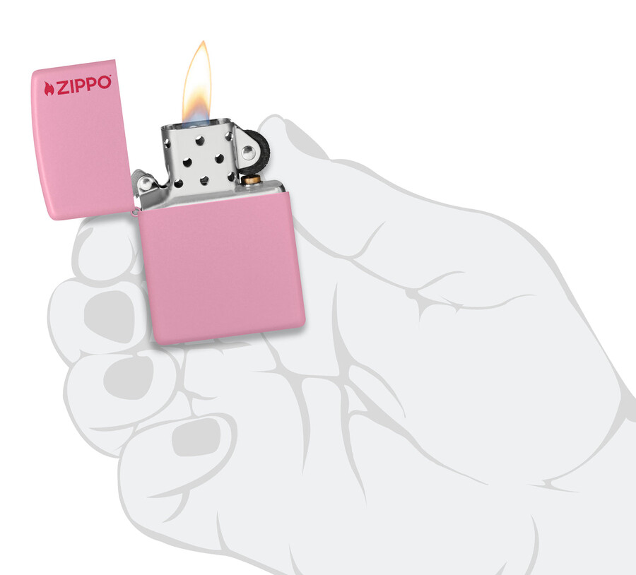 zippo clásico rosa mate con logotipo