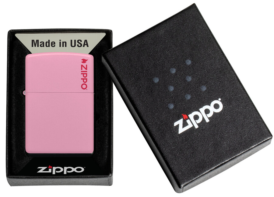 zippo clásico rosa mate con logotipo
