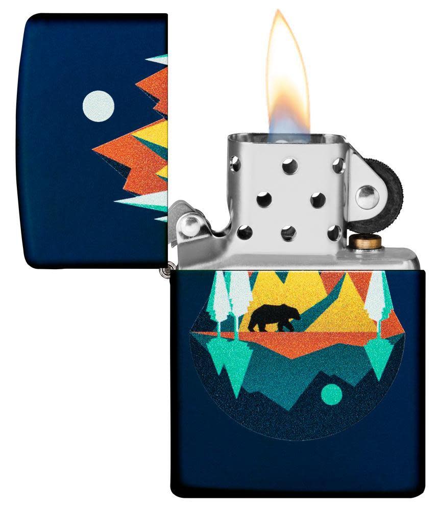 diseño geométrico de oso y montañas
