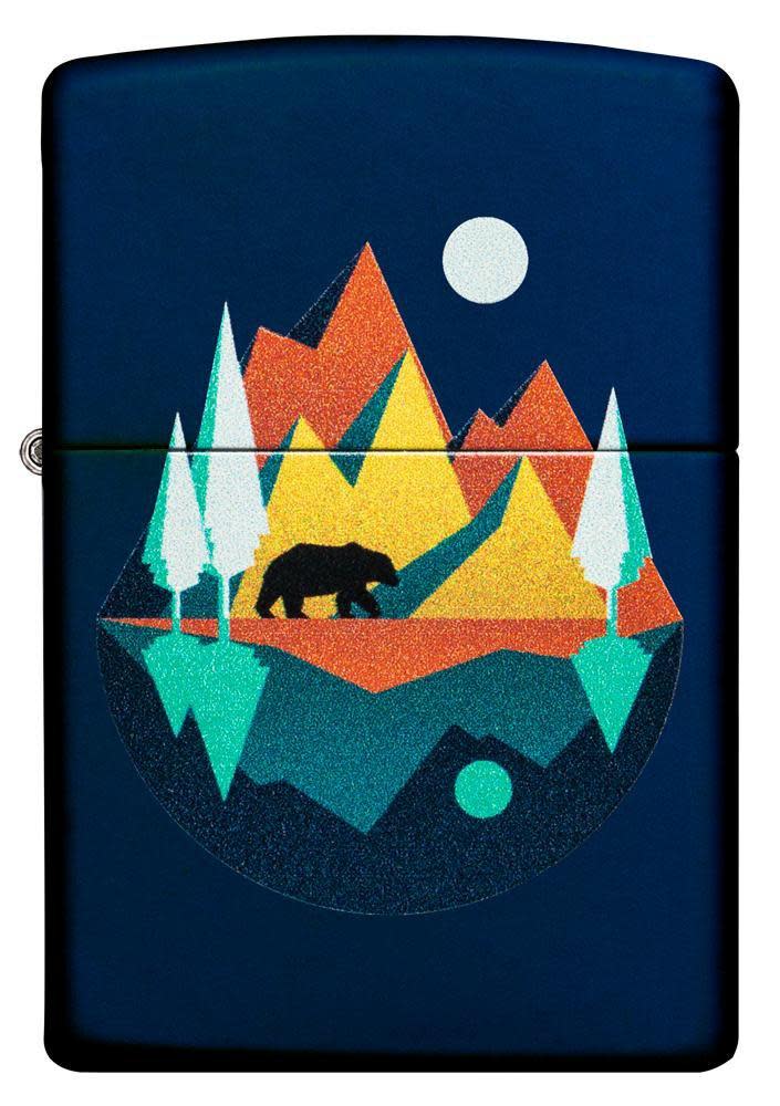 diseño geométrico de oso y montañas