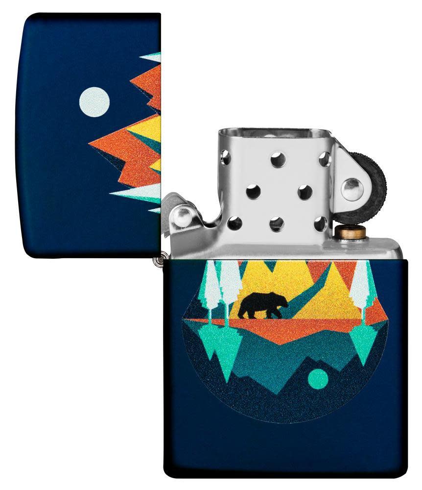 diseño geométrico de oso y montañas