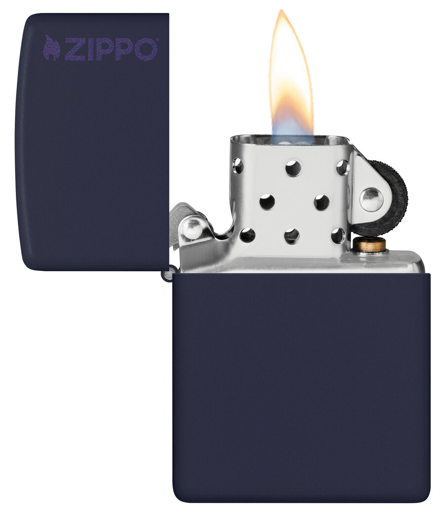 zippo clásico azul marino mate con logotipo