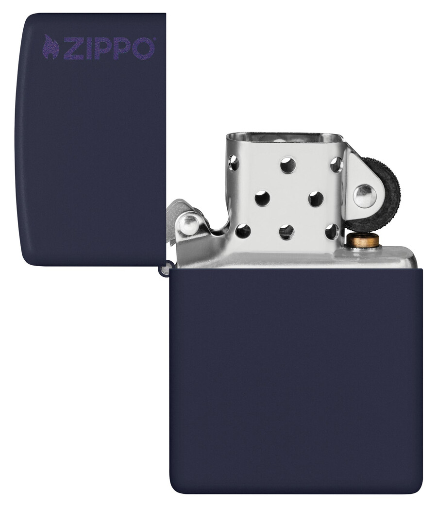 zippo clásico azul marino mate con logotipo