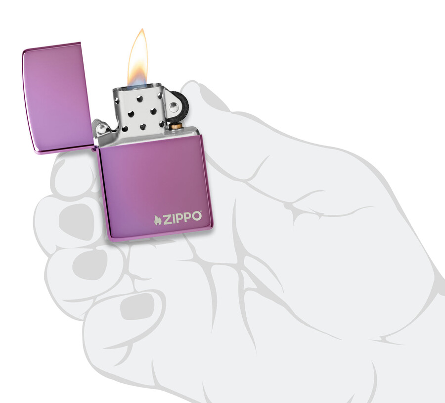 zippo clásico con el logotipo morado de alto brillo