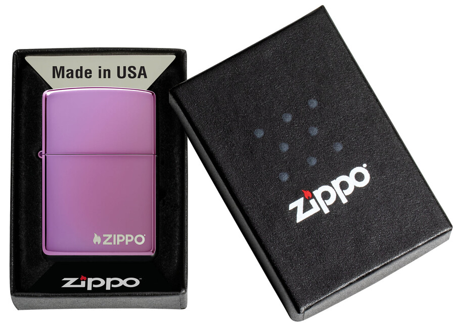 zippo clásico con el logotipo morado de alto brillo