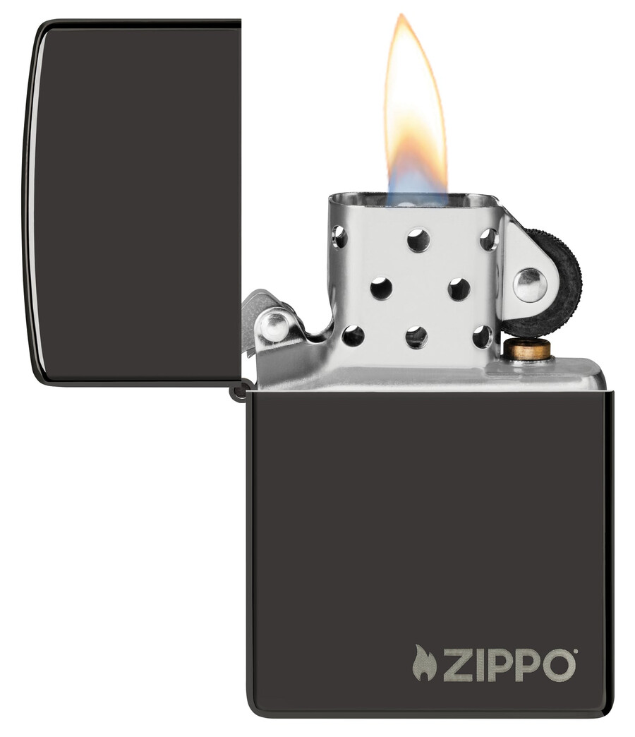 zippo clásico con logotipo negro de alto brillo