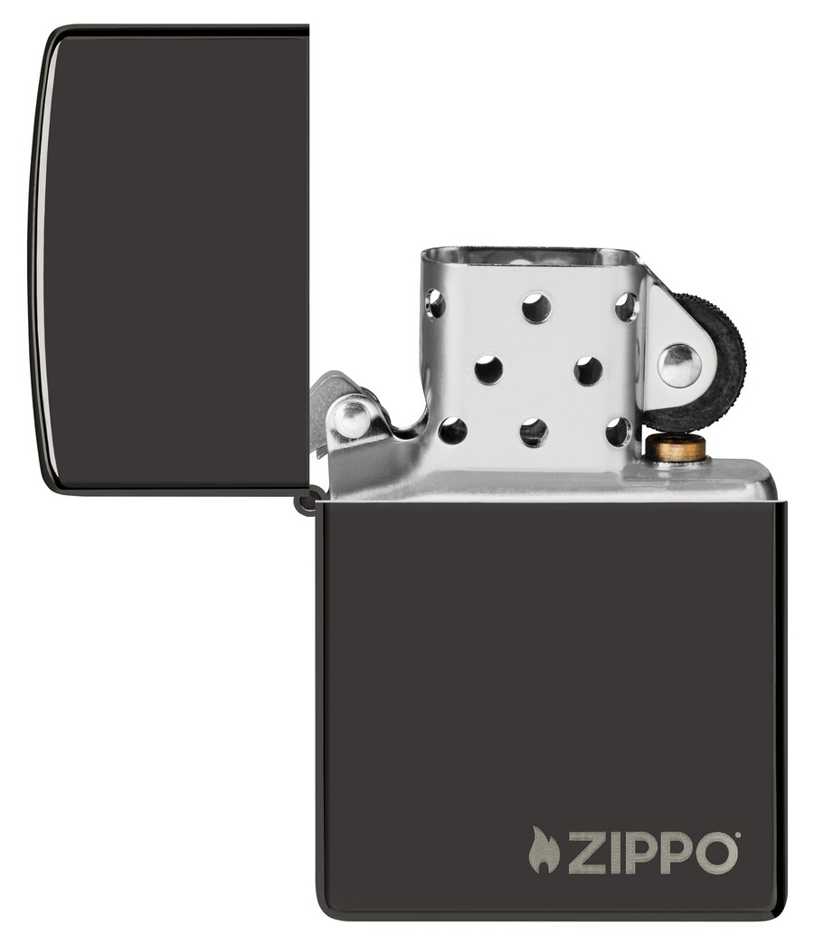 zippo clásico con logotipo negro de alto brillo