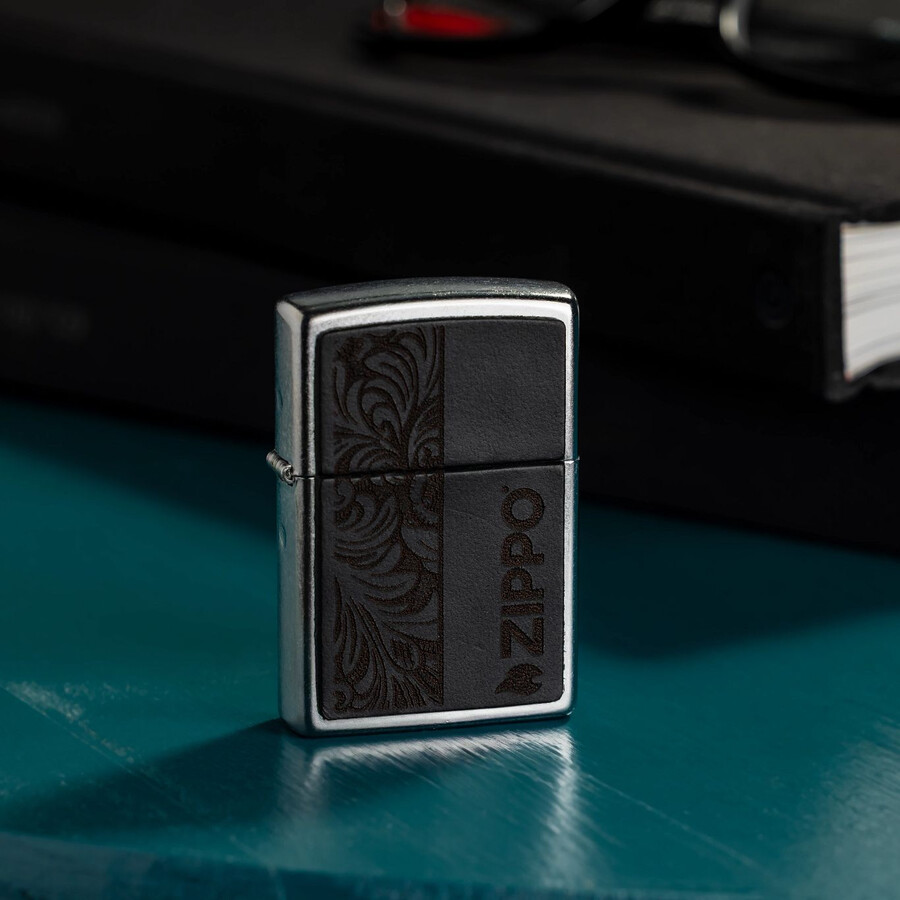 emblema de cuero negro - diseño zippo