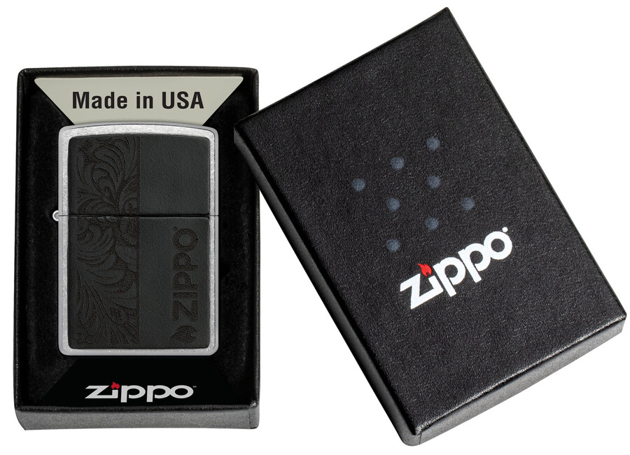 emblema de cuero negro - diseño zippo