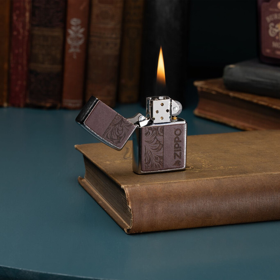 emblema de cuero marrón - diseño zippo