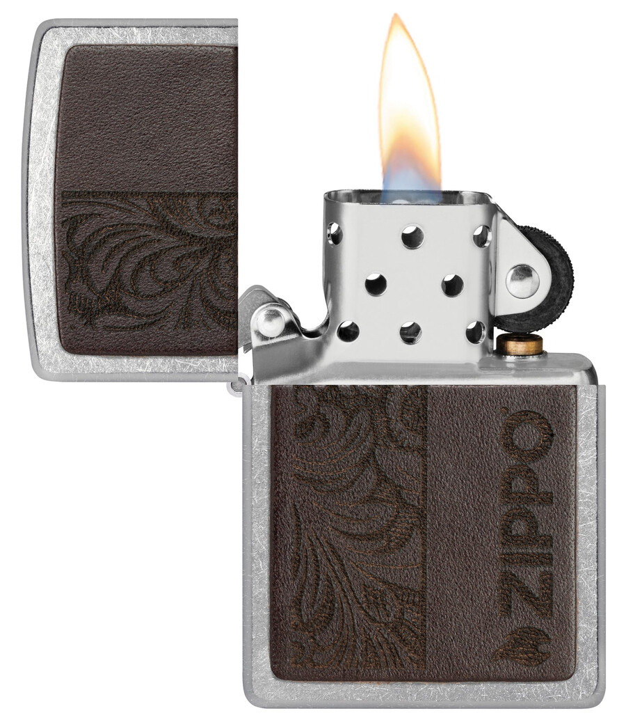 emblema de cuero marrón - diseño zippo