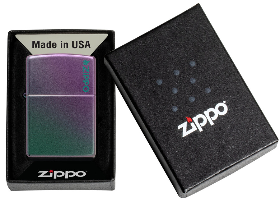 logotipo clásico iridiscente de zippo