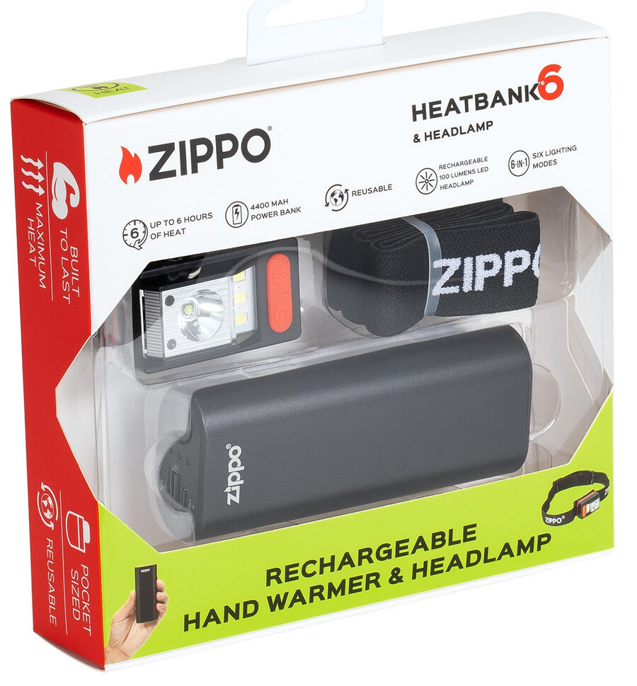 set de regalo de 6 calentadores de manos y faros recargables black heatbank