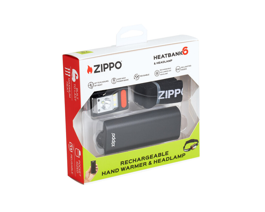 set de regalo de 6 calentadores de manos y faros recargables black heatbank
