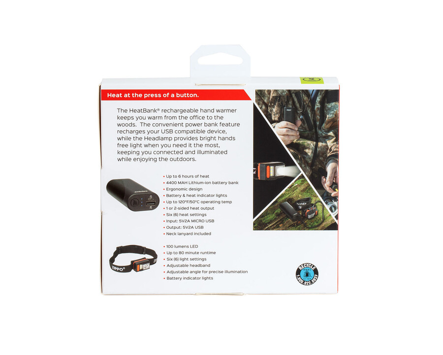 set de regalo de 6 calentadores de manos y faros recargables black heatbank