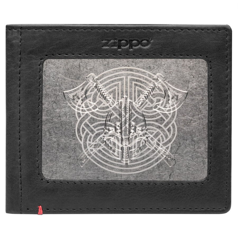 cartera de cuero negra con diseño de placa de metal vikinga