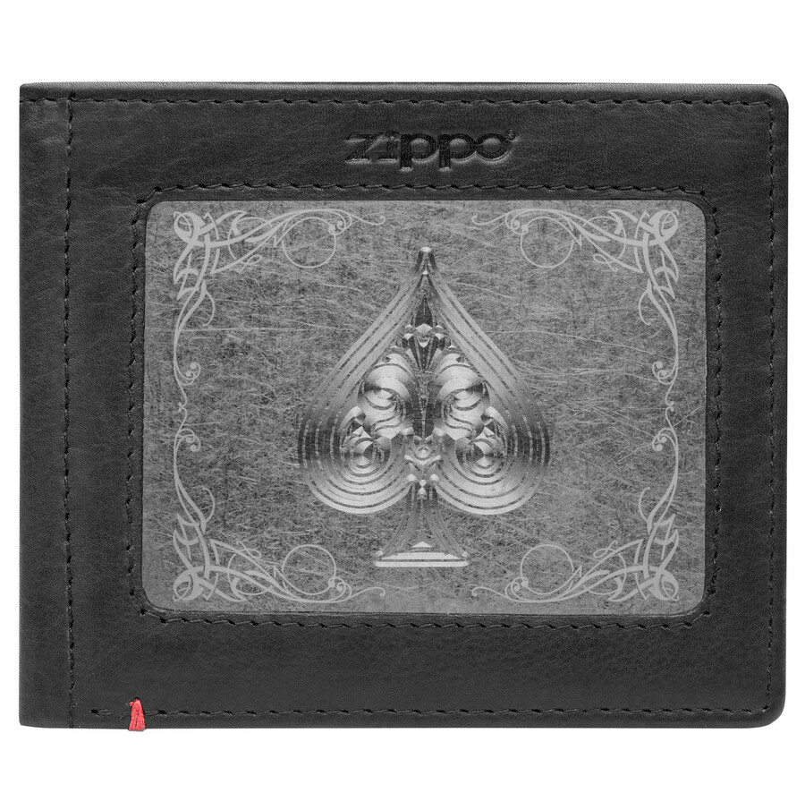 cartera de cuero negra con diseño de placa de metal de pala