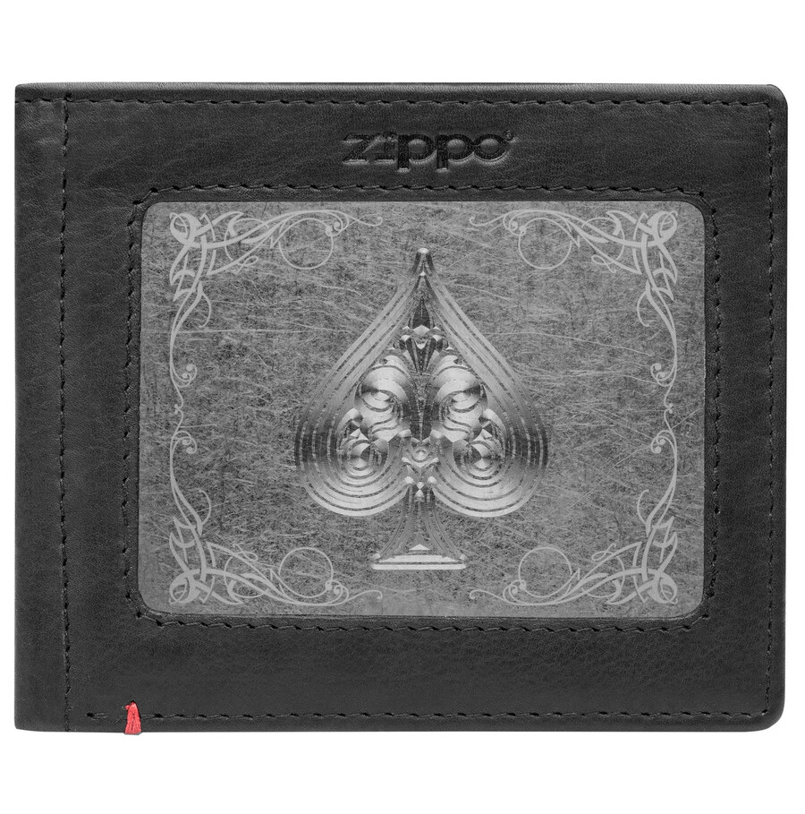 cartera de cuero negra con diseño de placa de metal de pala