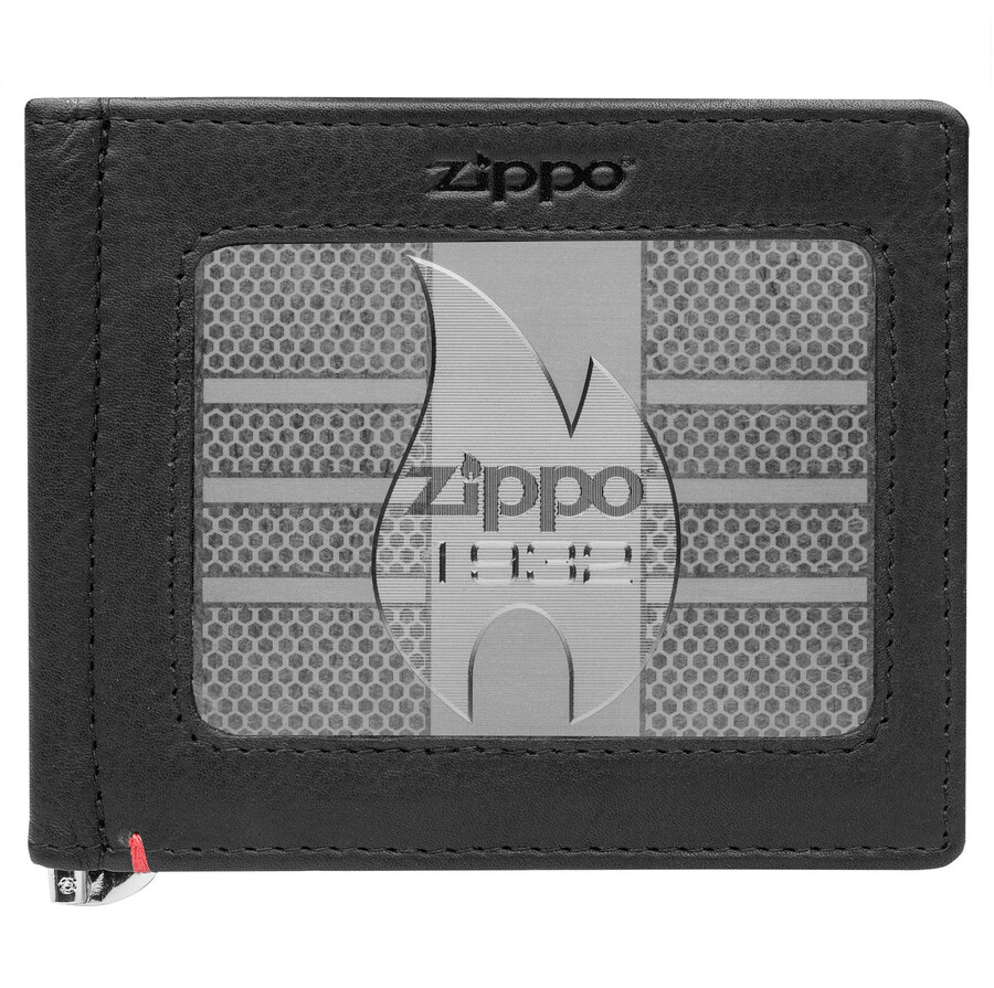 cartera de cuero negra - zippo 1932 diseño de placa de metal