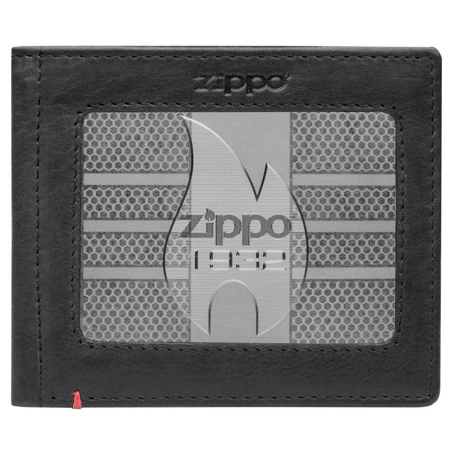 cartera de cuero negra - zippo 1932 diseño de placa de metal