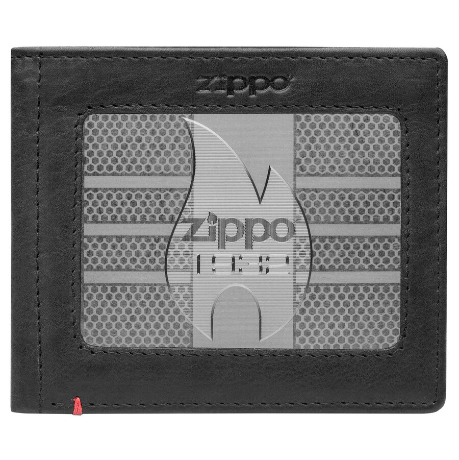 cartera de cuero negra - zippo 1932 diseño de placa de metal
