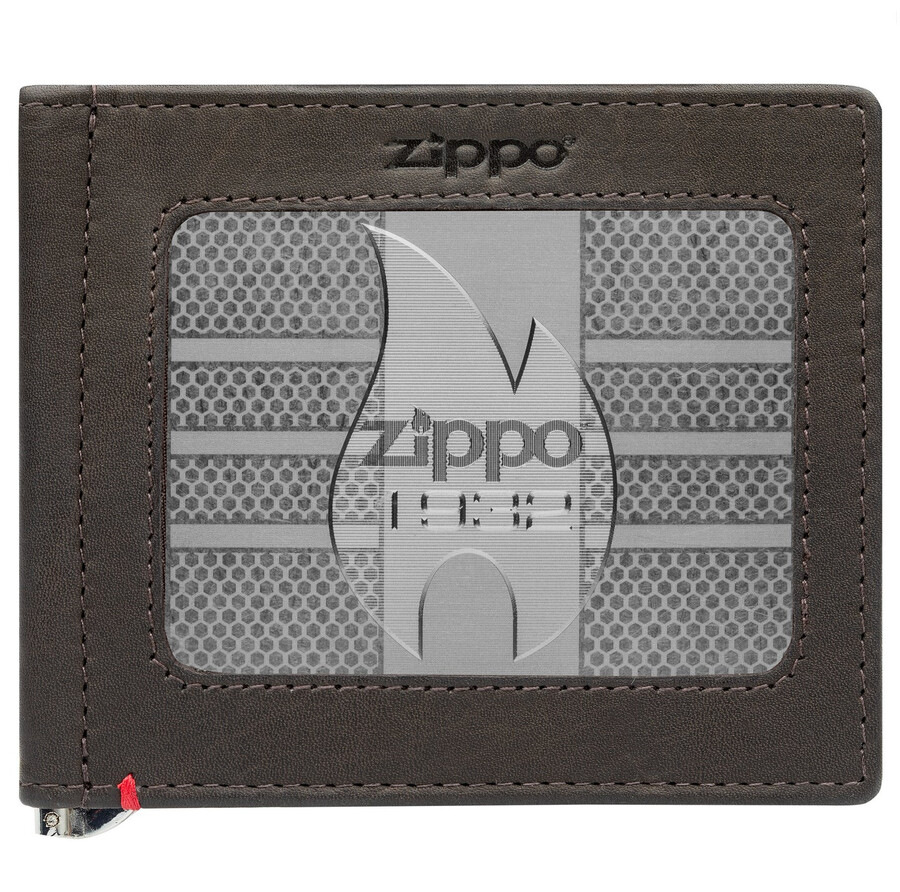 cartera de piel color moca - zippo 1932 con placa de metal
