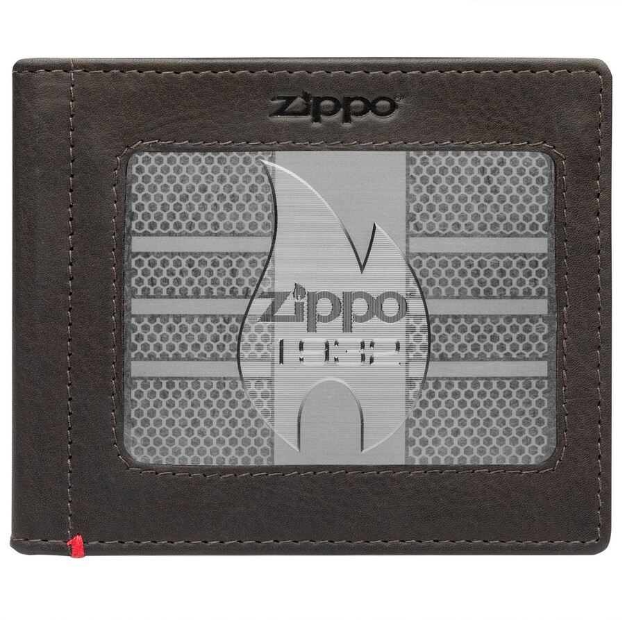 cartera de piel color moca - zippo 1932 con placa de metal