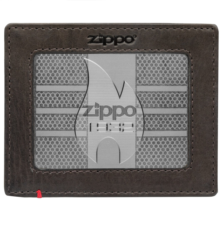 cartera de piel color moca - zippo 1932 con placa de metal