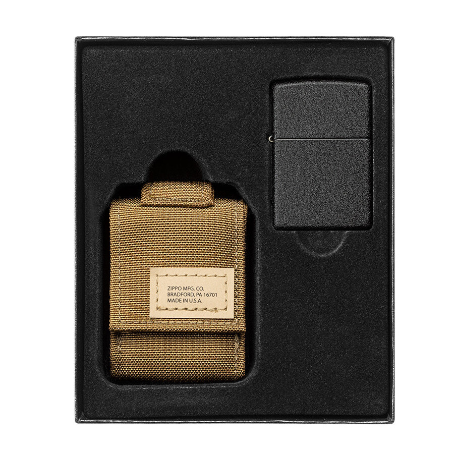 set de regalo con bolsa táctica y encendedor a prueba de viento black crackle