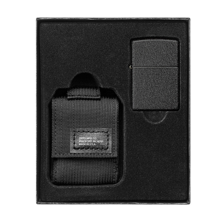 set de regalo con bolsa táctica y encendedor a prueba de viento black crackle